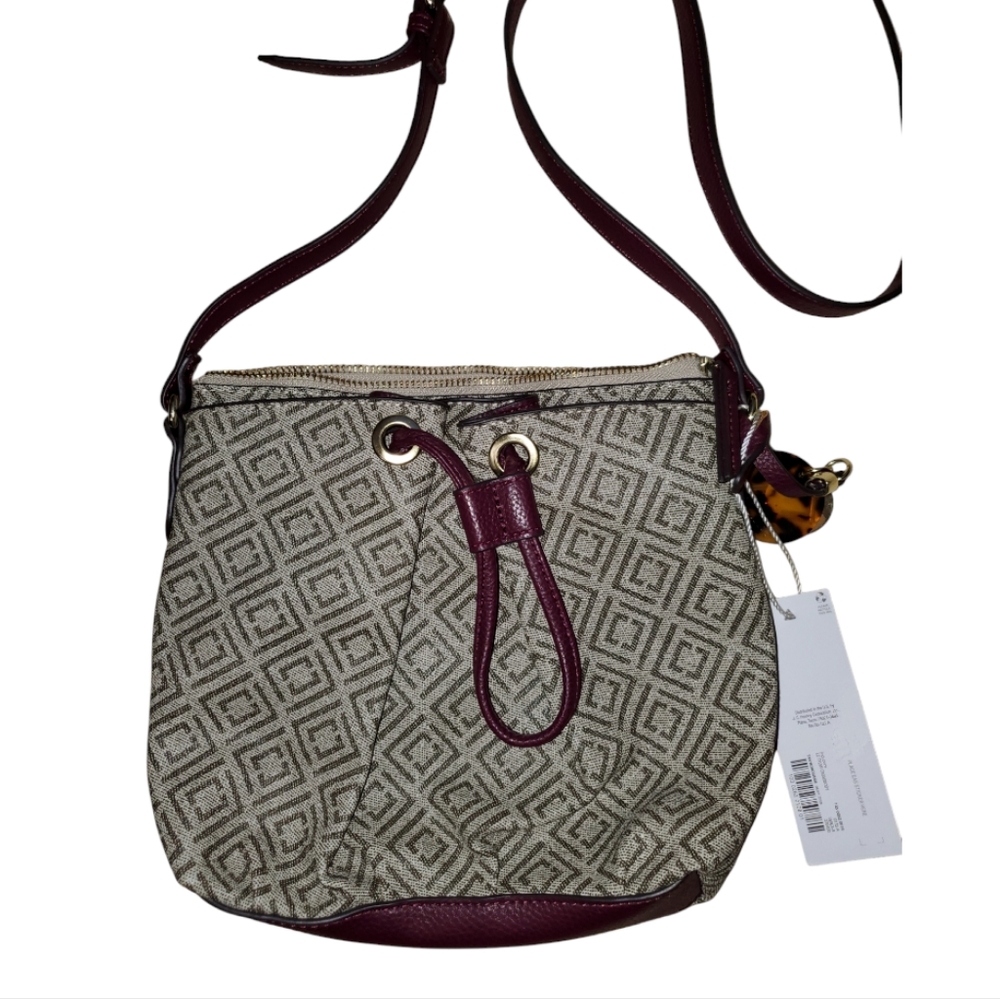 Liz Claiborne Tyler bag beige maroon faux leather